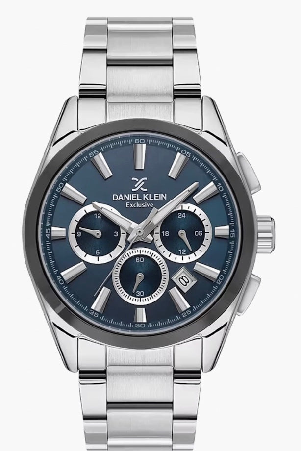 Daniel Klein Exclusive blue dial chronograph front view