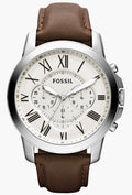 Fossil Grant Chronograph – Silver Case & Brown Leather Strap