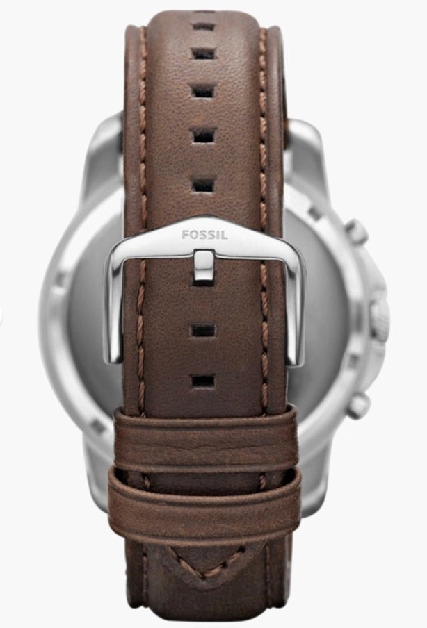 Fossil Grant Chronograph case back and brown leather strap
