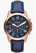 Fossil Grant Chronograph – Rose Gold Case & Navy Blue Leather Strap