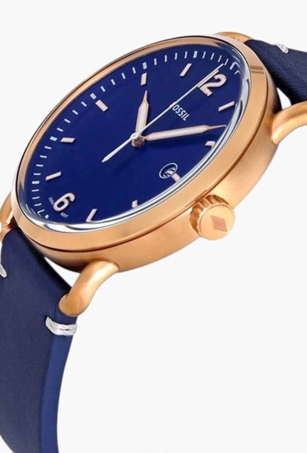 Fossil Commuter side profile on blue leather strap