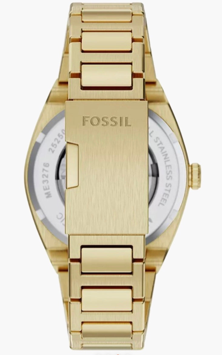 Fossil Everett Automatic caseback view — exhibition display back with Fossil branding